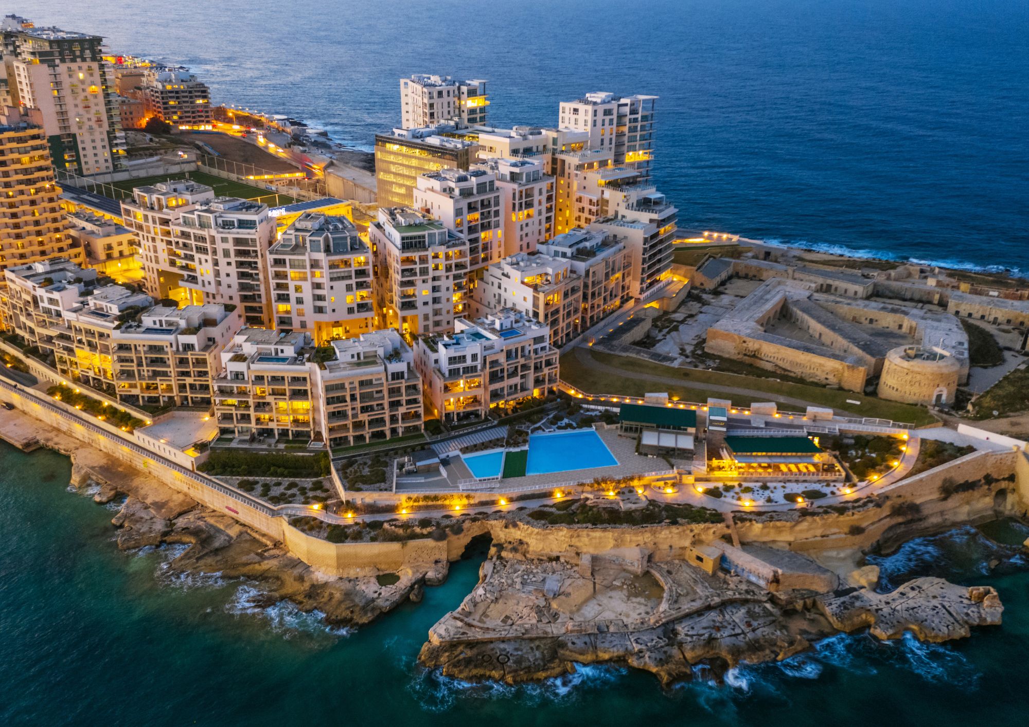 View of Tigne Point Sliema surrounded by the sea