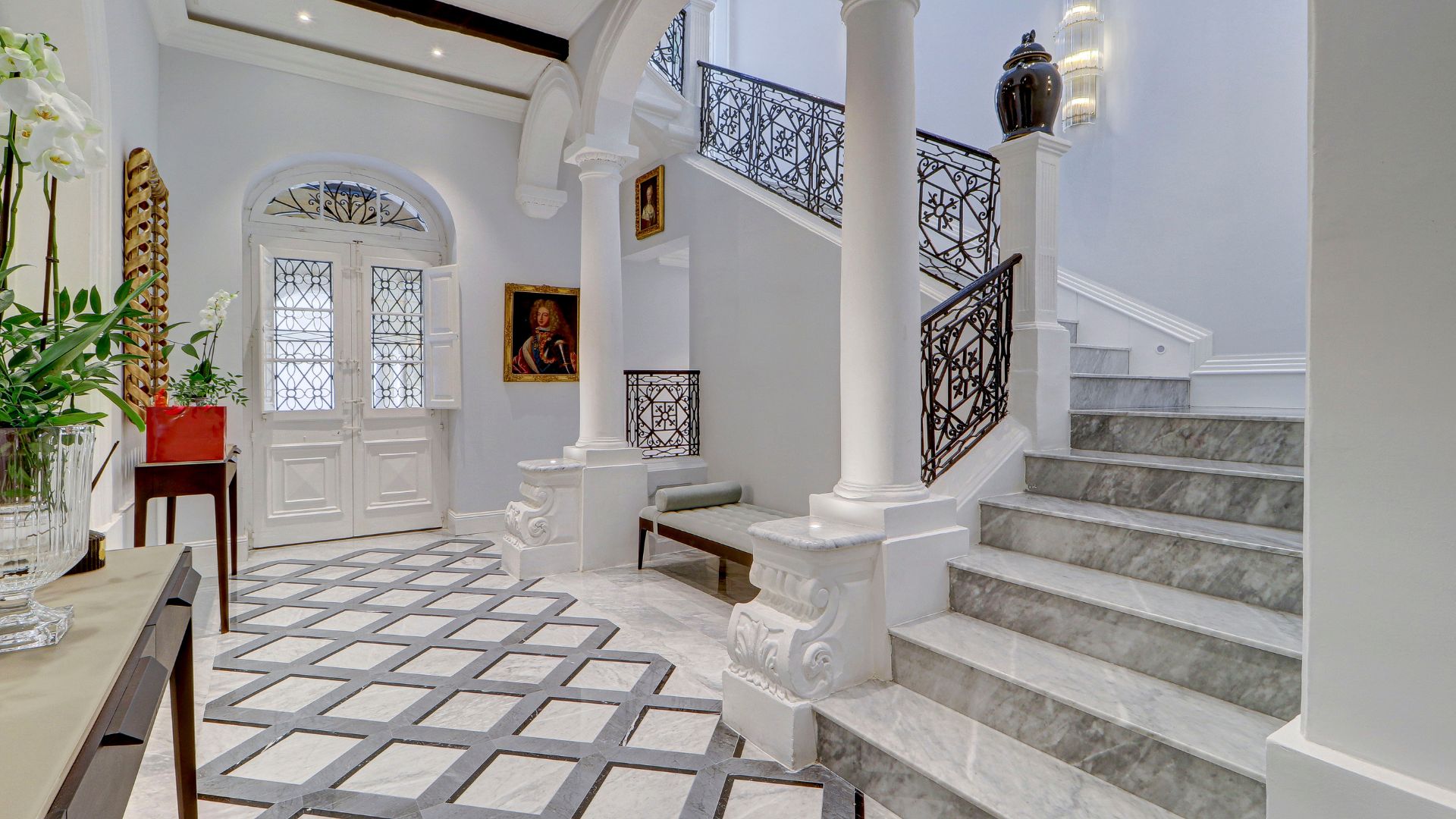 Luxury marble staircase at the entrance in one of Sliema town hosues